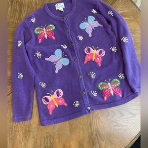 Quacker Factory Vibrant Purple Butterfly Sweater